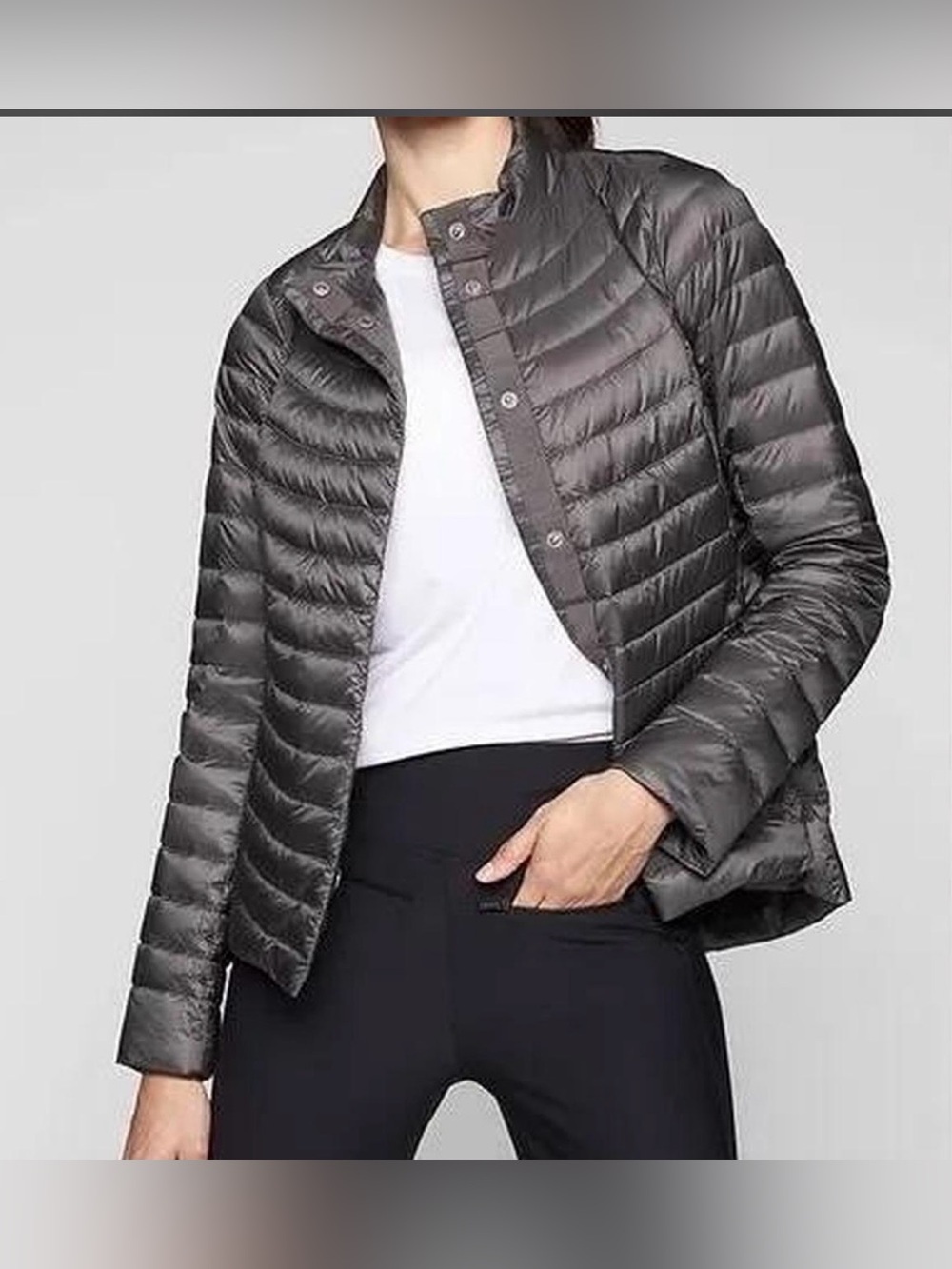 Athleta New Women's Goose Down   Packable Jacket Sz large Lightweight grey